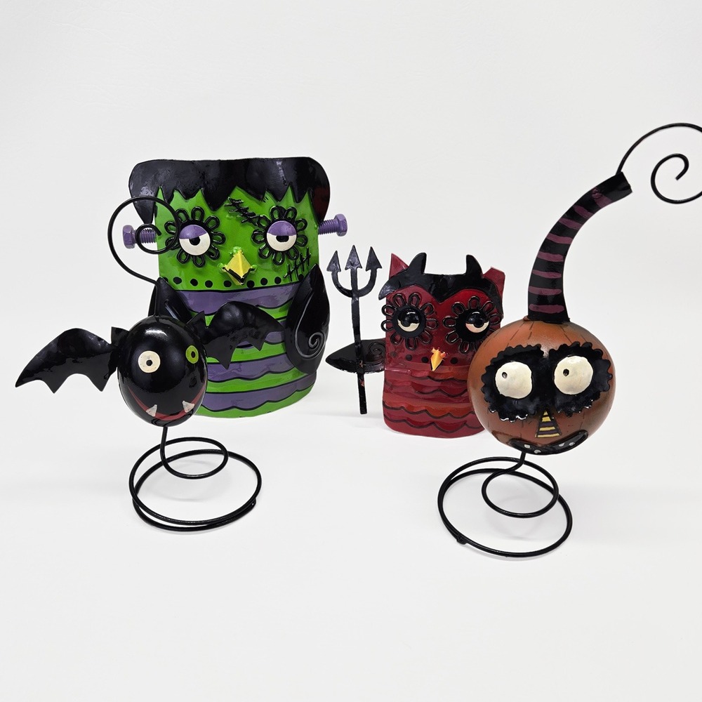 Ellen Krans Sunset Vista Designs Halloween Metal Decor Lot Frankenstein Owl Bat